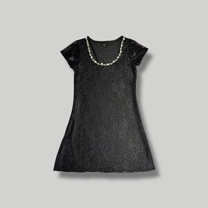 dELiA's Black Lace Ribbon Flower Rosette Mini Dress 1X Gothic LBD Cocktail Party